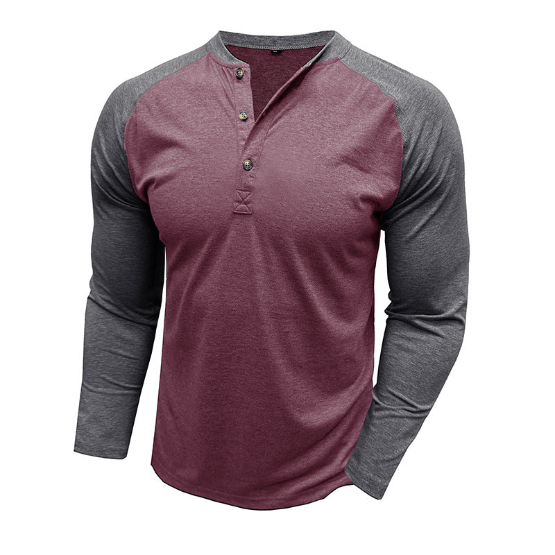 Herren Langarm-Henley Shirt mit kontrastierenden Ärmeln und praktischen Knöpfen Echoarchiv