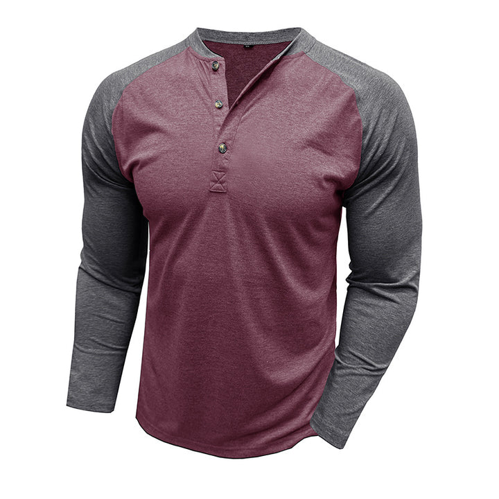Herren Langarm-Henley-Shirt mit kontrastierenden Ärmeln und modischen Knopfdetails Echoarchiv