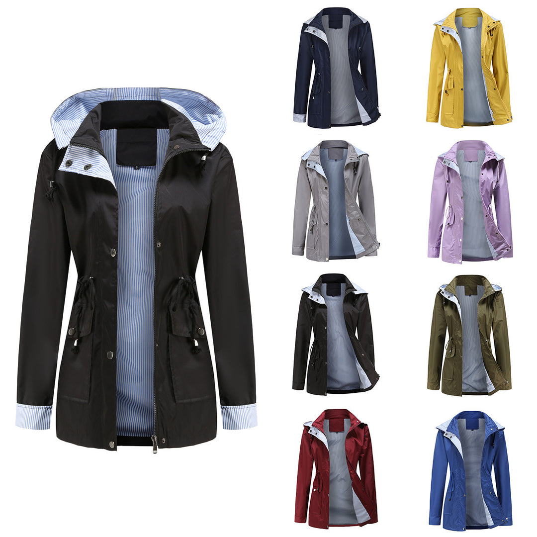 Damen nan leichte wasserdichte Regenjacke mit Kapuze und Taillenzug Echo Archiv