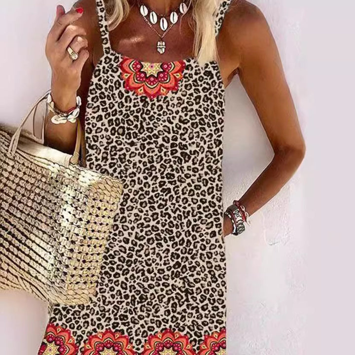 Damen Sommerliches Kleid mit leopardenmotiv und floralem Saum Echo Archiv