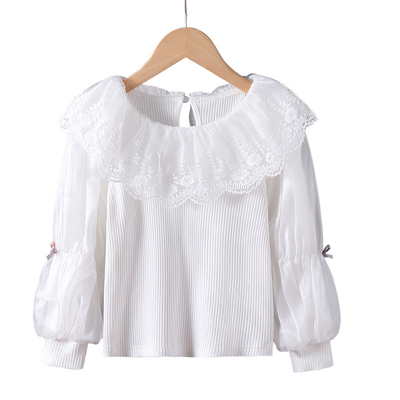 Damen elegante Bluse mit romantischem Spitzenkragen und Rüschendetails Echo Archiv