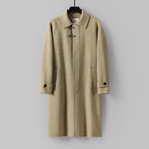 Herren Gerader Wollmix-Longcoat mit verdeckter Front und dekorativen Knebelverschlüssen Echoarchiv