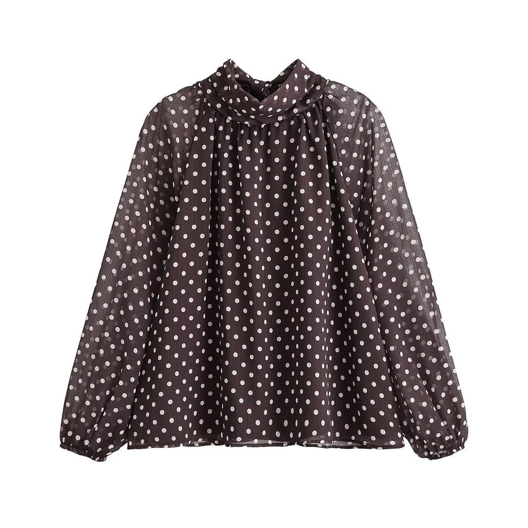 Damen Transparente gepunktete Chiffonbluse mit Schleifenkragen und Ballonärmeln Echo Archiv