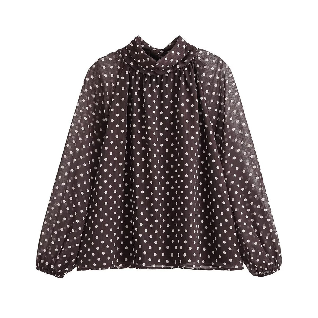 Damen Transparente gepunktete Chiffonbluse mit Schleifenkragen und Ballonärmeln Echo Archiv