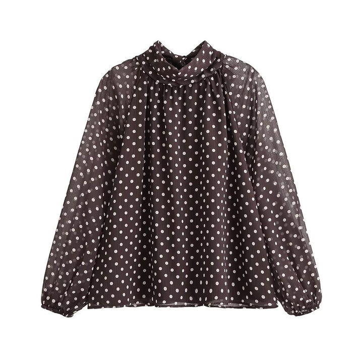 Damen Transparente gepunktete Chiffonbluse mit Schleifenkragen und Ballonärmeln Echo Archiv