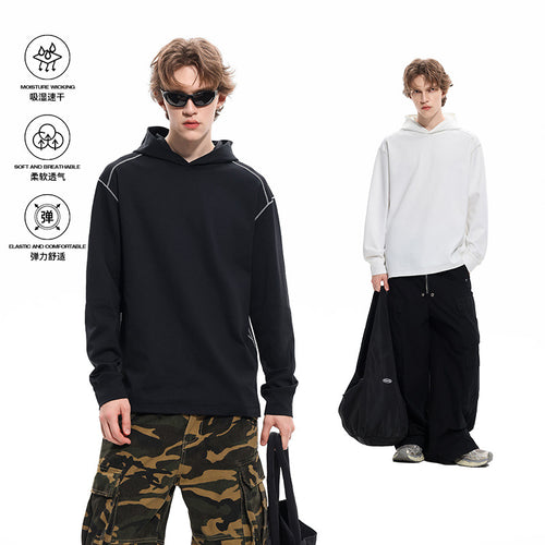 Herren Oversize-Kapuzenpullover aus schwerem Baumwolljersey mit Raglanärmeln und sichtbaren Kontrastnähten Echo Archiv