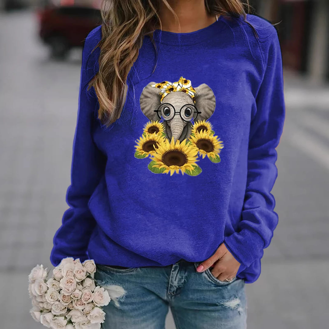 Damen-Sweatshirt mit Elefantenprint, Sonnenblumenmotiv und weichem Fleece – Mavelle