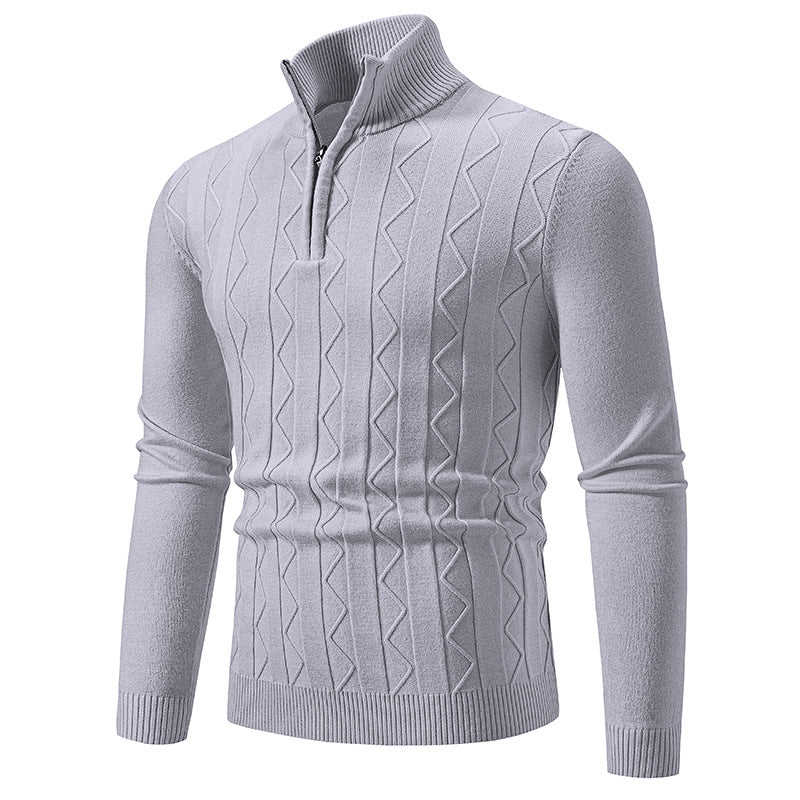 Herren Slim-Fit Halbzip-Strickpullover mit Mockneck, Zopfmuster und gerippten Bündchen Echo Archiv