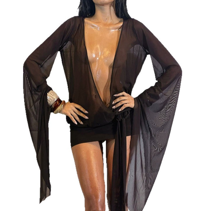 Damen Wickelbluse mit transparenten Ärmeln und figurformendem Design Echo Archiv