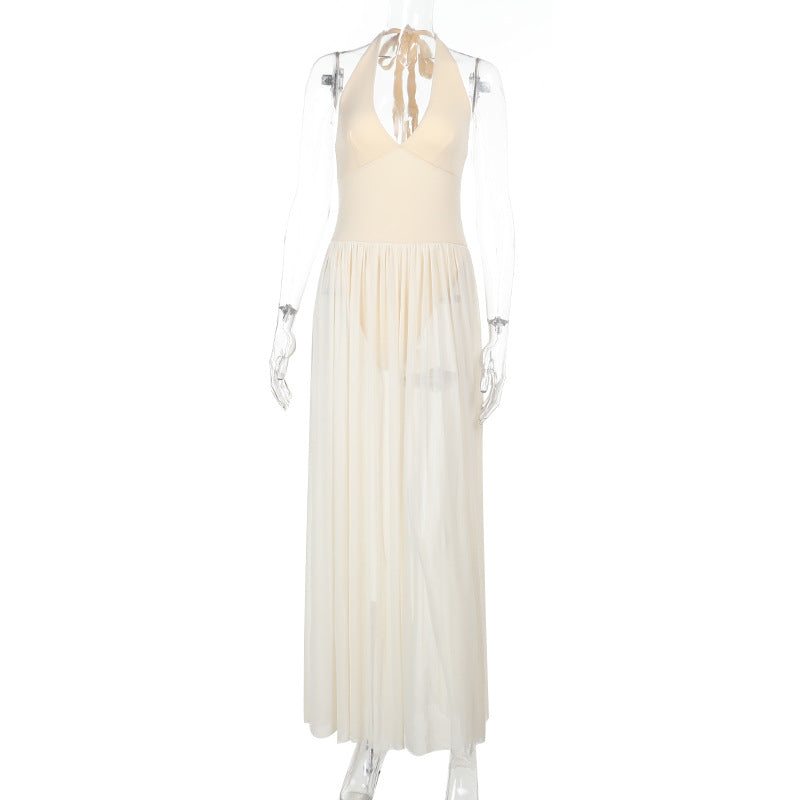 Damen Maxikleid mit tieferem V-Ausschnitt und zarten Transparenzelementen Echo Archiv