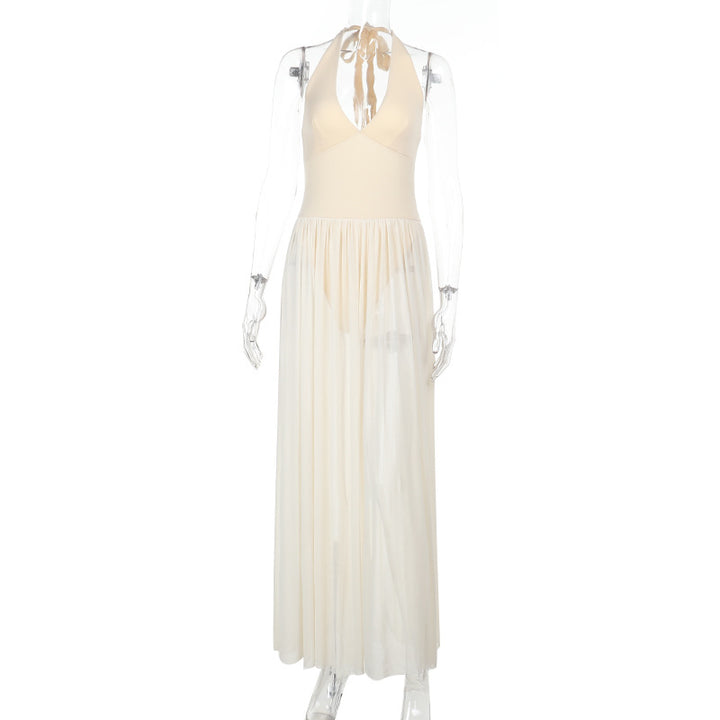 Damen Maxikleid mit tieferem V-Ausschnitt und zarten Transparenzelementen Echo Archiv