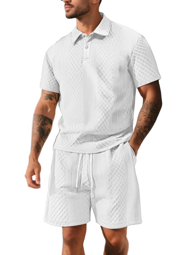 Herren nan strukturiertes Poloshirt- und Bermudashorts-Set aus gesteppter Baumwollmischung Echo Archiv