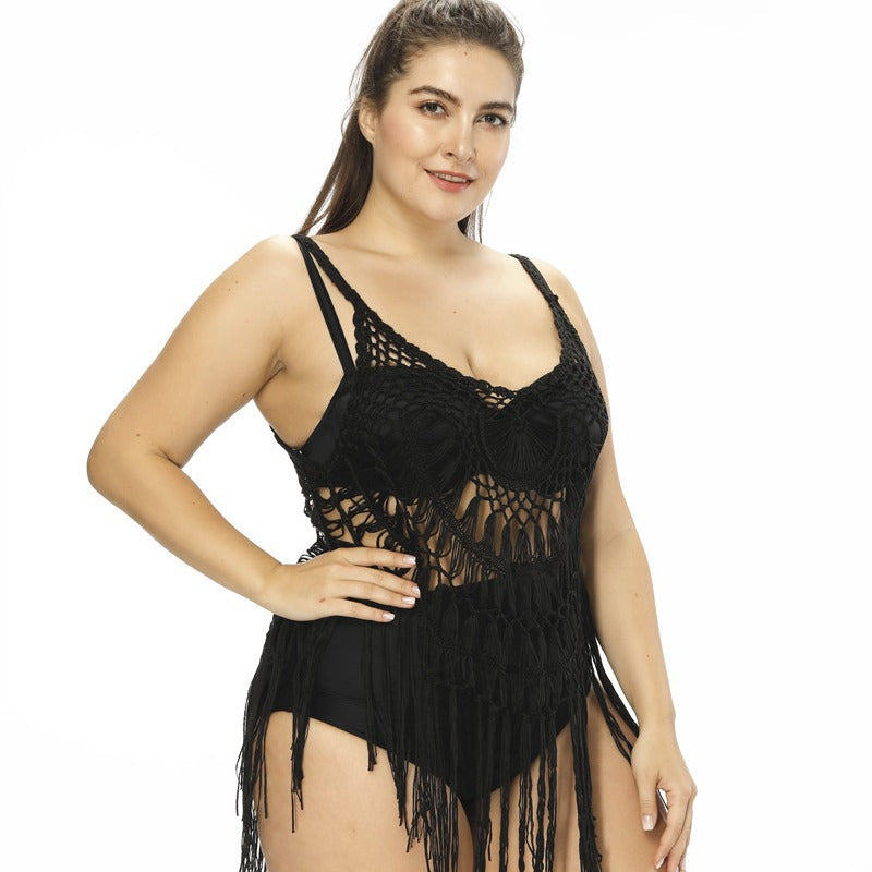 Damen gehäkelter Strandponcho mit Fransen Echo Archiv