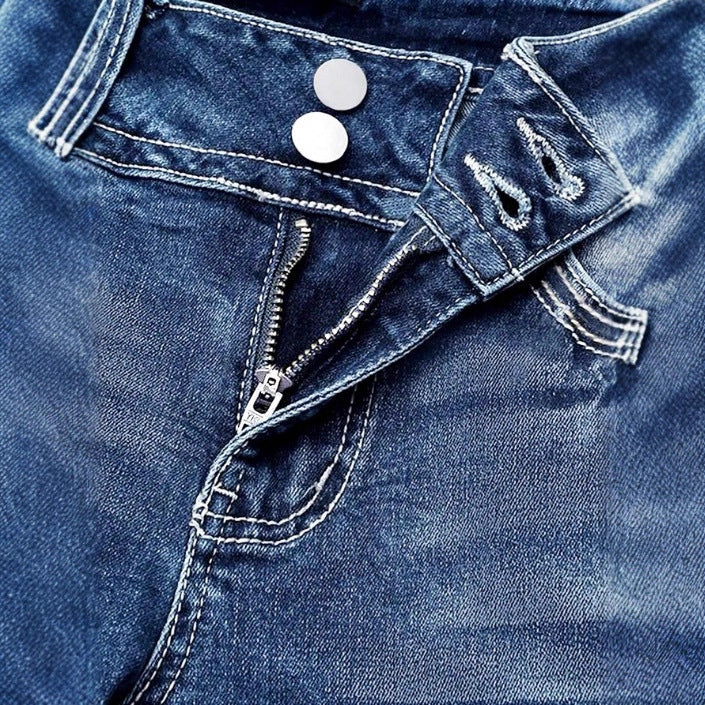 Damen Hochbund-Bootcut-Jeans mit formendem Bund und sichtbarer Knopfleiste Echo Archiv