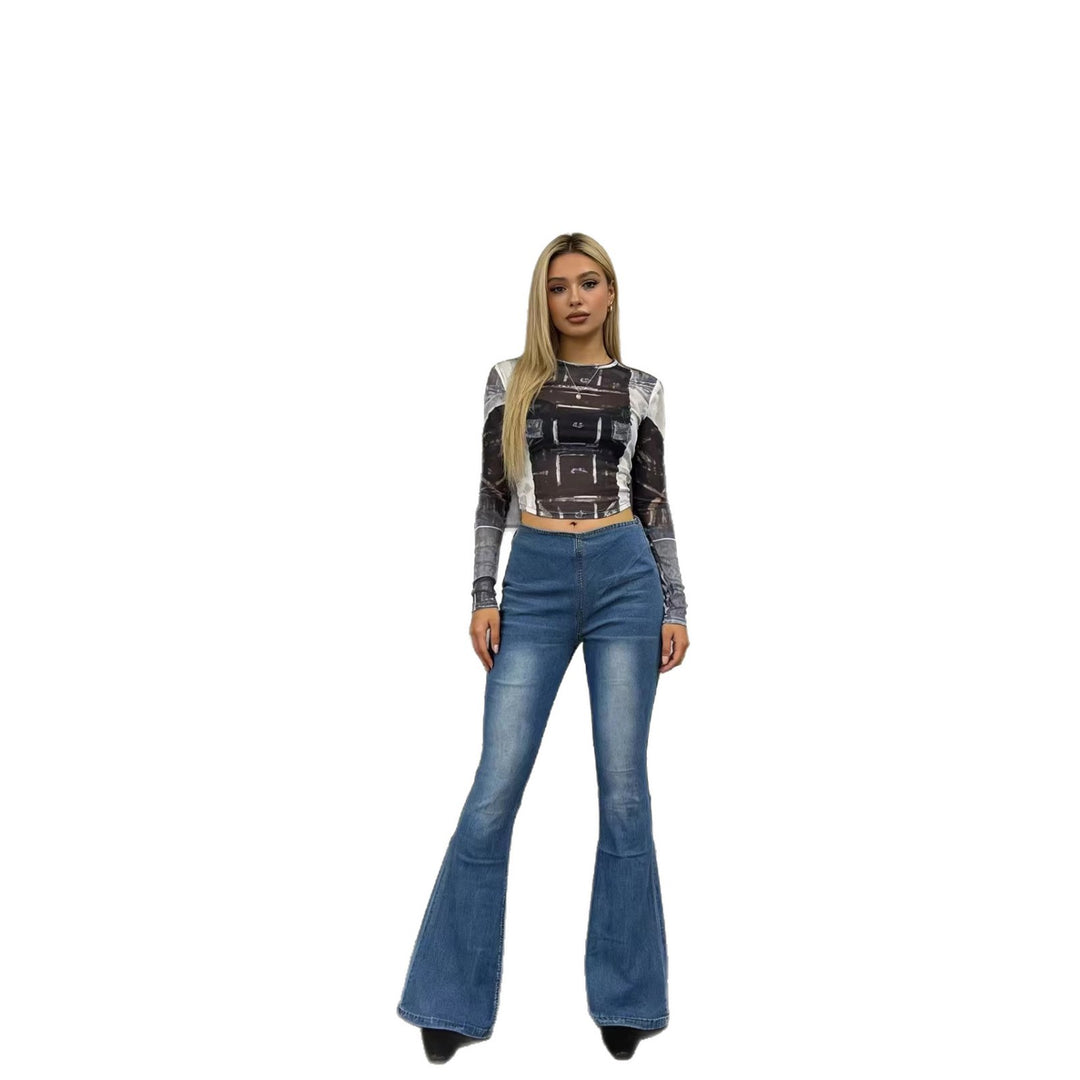 Damen modische Flared Jeanshose mit hohem Bund und komfortablem Schnitt Echo Archiv