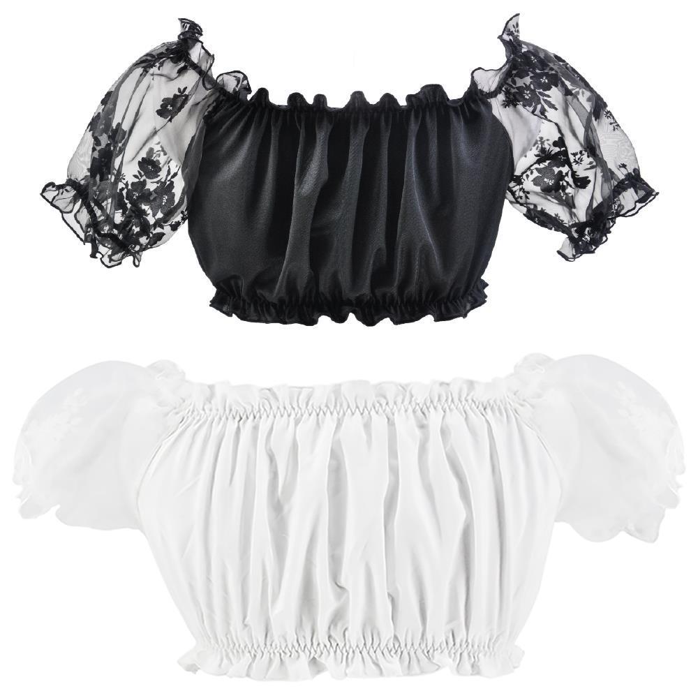 Damen nan gerafftes Carmen-Bauchfreies Top mit Puffärmeln und elastischem Saum Echo Archiv
