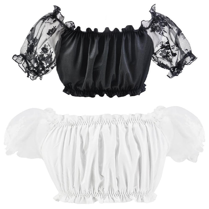 Damen nan gerafftes Carmen-Bauchfreies Top mit Puffärmeln und elastischem Saum Echo Archiv