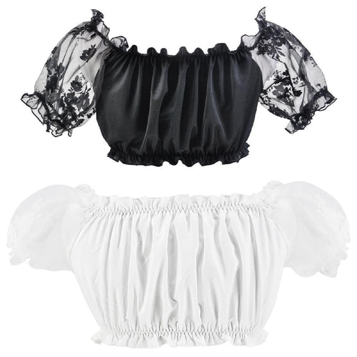 Damen nan gerafftes Carmen-Bauchfreies Top mit Puffärmeln und elastischem Saum Echo Archiv