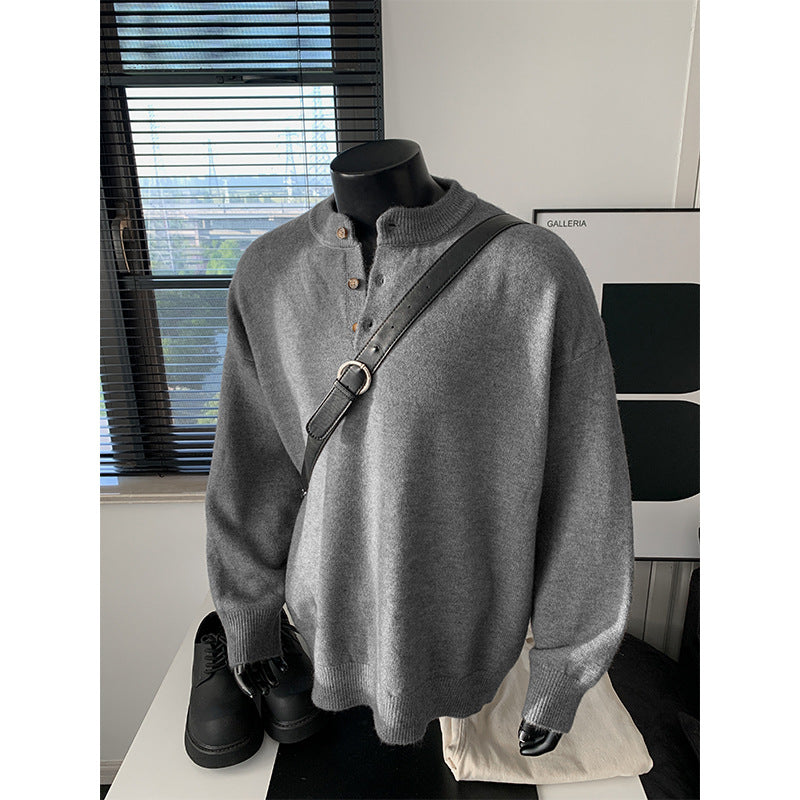 Herren Oversize-Strickpullover mit Henley-Kragen und Halbknopfleiste Echo Archiv