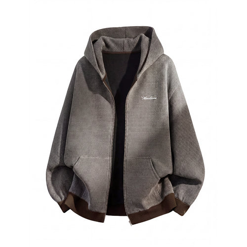 Unisex Oversize Kapuzen-Zipperjacke mit Hahnentrittstruktur und Rippbündchen Echo Archiv
