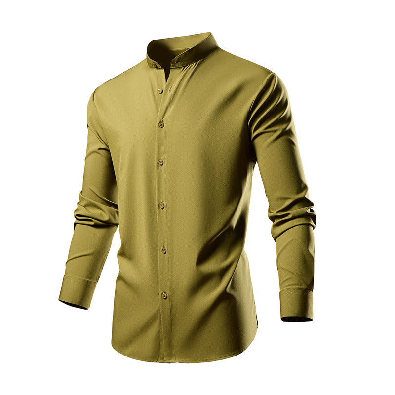Herren Langarm-Kimonohemd mit modernem Stehkragen und eleganten Knopfdetails Echoarchiv