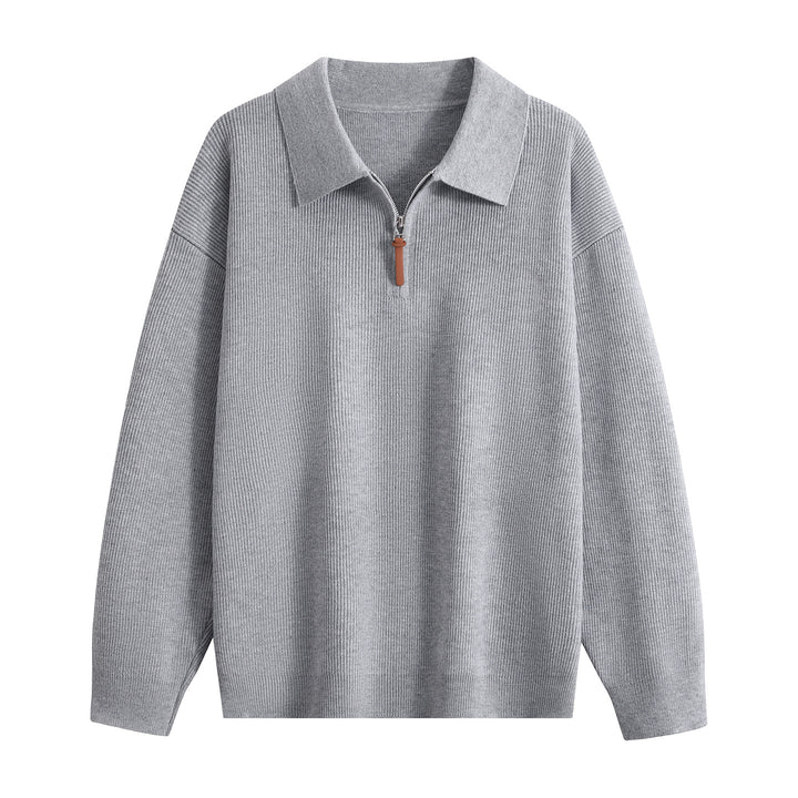 Damen Oversize Rippstrick-Pullover mit Polokragen & Kurz‑Zip Echoarchiv
