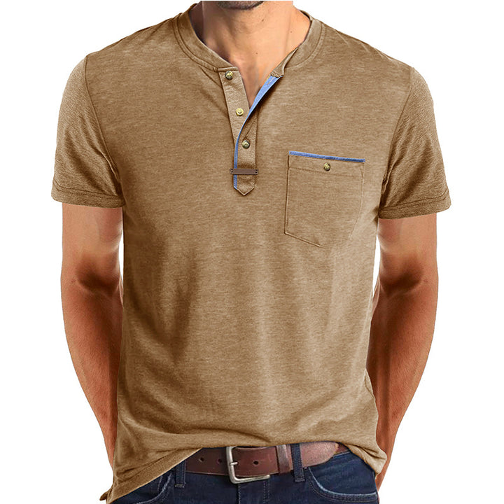 Herren Kurzarm-Henley-Shirt mit modischen Knopfdetails und Brusttasche Echoarchiv