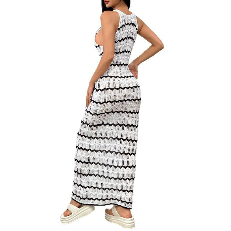 Damen Häkel Langkleid mit dekorativem Wellenmuster und figurbetonter Silhouette Echo Archiv