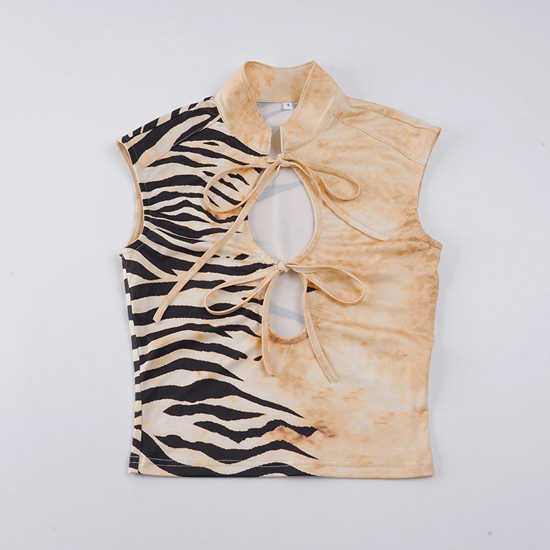 Damen modisches Oberteil mit aufregendem Tigerprint und dekorativen Schnürdetails Echo Archiv