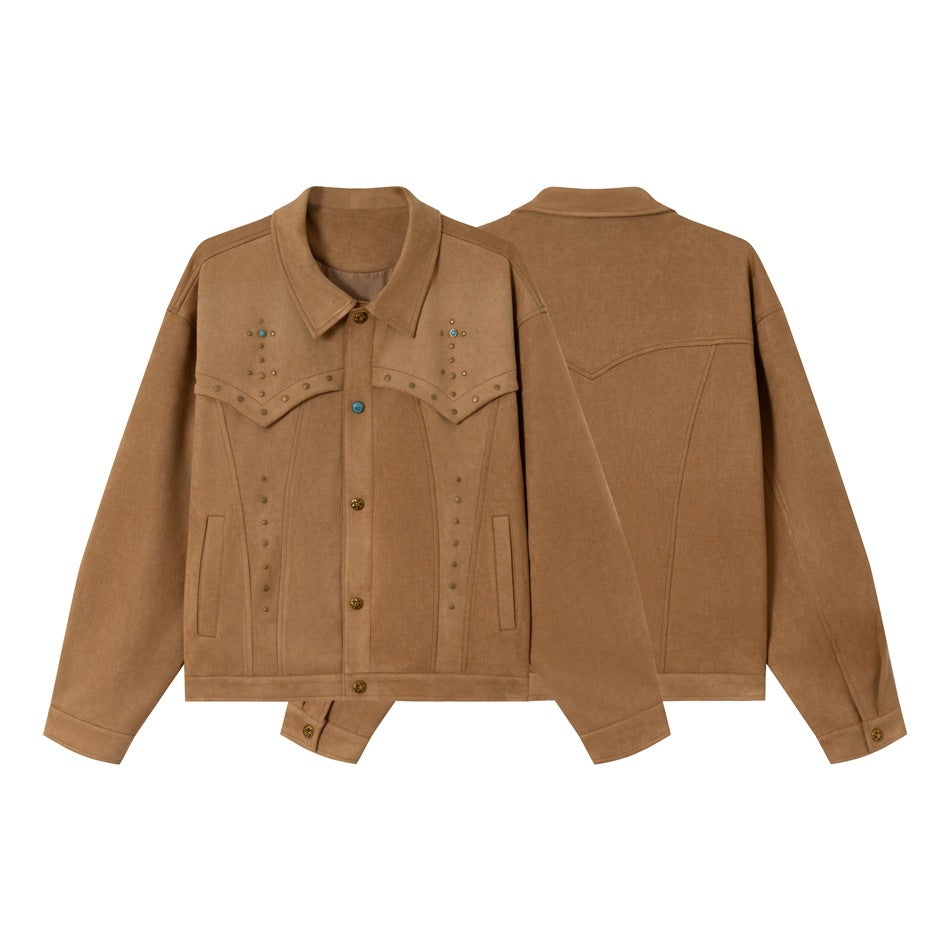 Damen Kurz geschnittene Wildleder‑Optik Blousonjacke mit Western‑Yoke und Nietenapplikation Echoarchiv