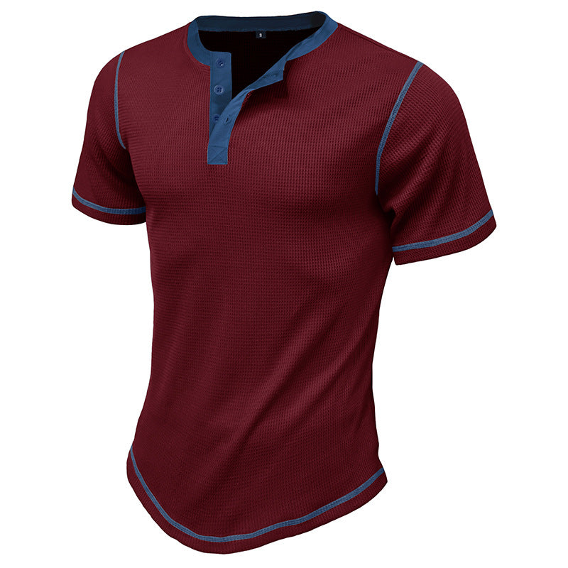 Herren Kurzarm-Henley-Shirt mit kontrastierenden Designelementen Echoarchiv