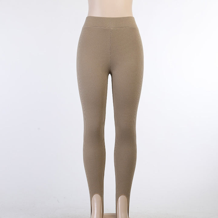 Damen nan figurschmeichelnde Rippstrick-Leggings mit Fußschlaufe und hoher Bundkompression Echo Archiv
