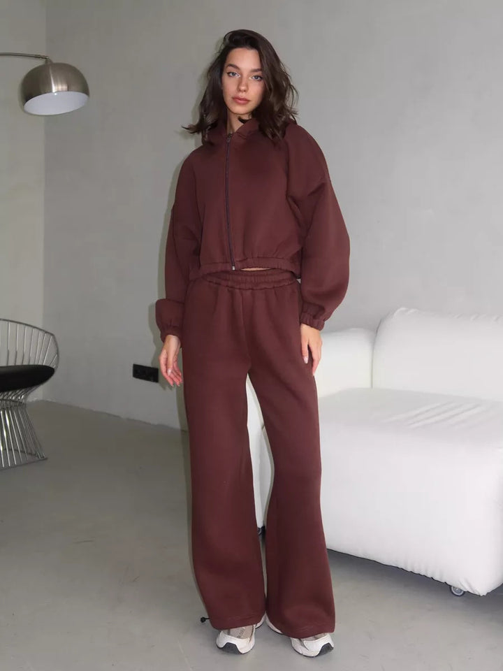Damen Oversize Sweatset mit Reißverschluss Bomberjacke und Highwaist Jogginghose – Avérine