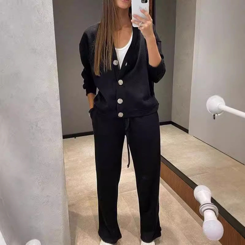 Damen Bequemes Strick-Jumpsuit mit Knopfdetails und weitem Schnitt Echo Archiv