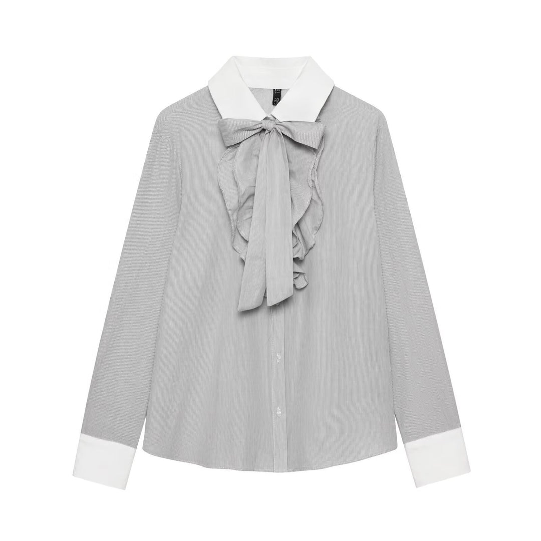 Damen Bluse mit Schleifenkragen und Rüschenblende Echoarchiv