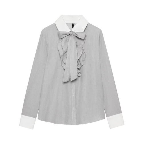 Damen Bluse mit Schleifenkragen und Rüschenblende Echoarchiv