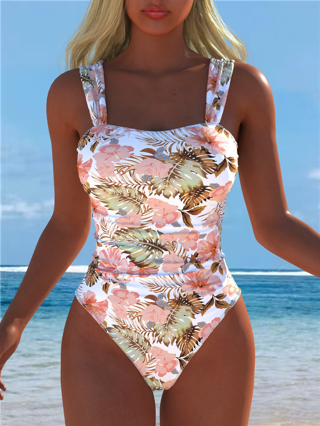 Damen Einteiliger Badeanzug mit floralen Akzenten und breiten Trägern Echo Archiv