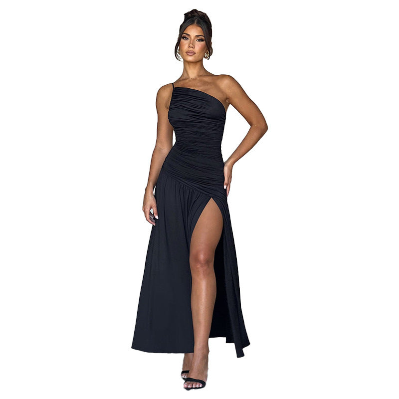Damen Elegantes Maxikleid mit einseitigem Träger und hohem Schlitz Echo Archiv