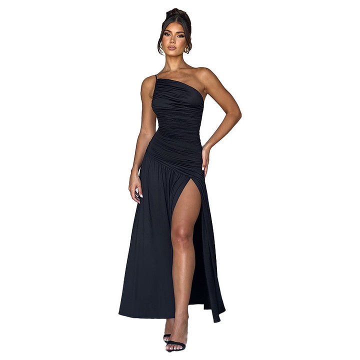Damen Elegantes Maxikleid mit einseitigem Träger und hohem Schlitz Echo Archiv