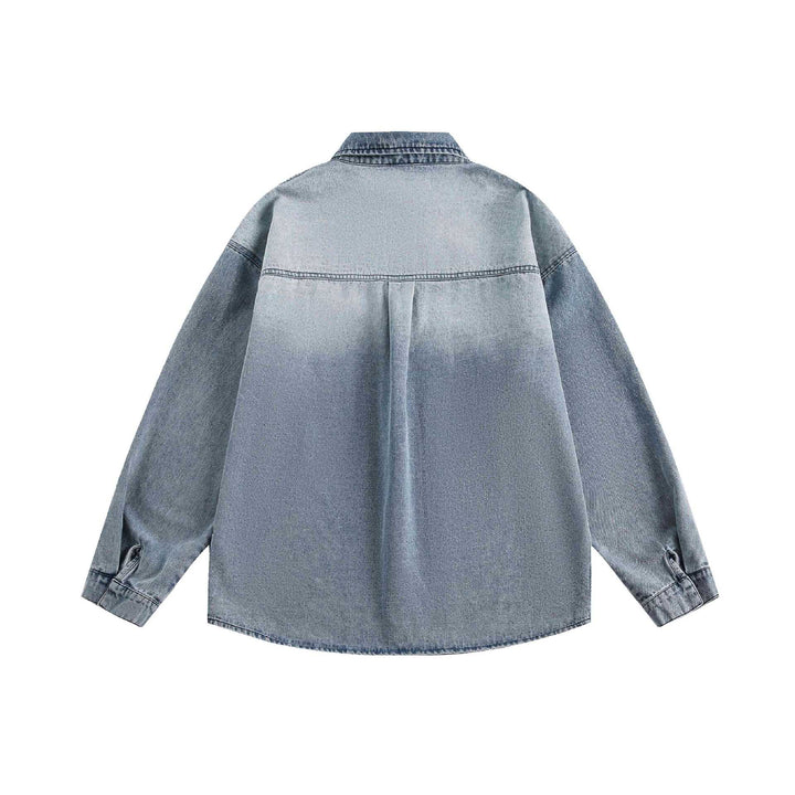 Unisex Oversize-Denim-Hemdjacke im Vintage-Washed-Look mit Ziernähten Echoarchiv
