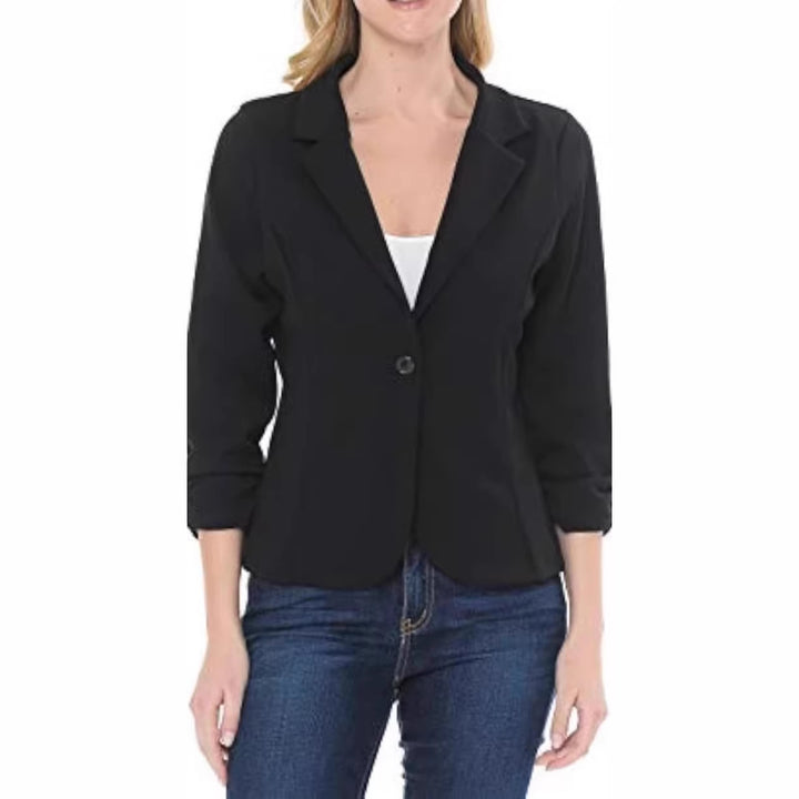 Damen taillierter Jersey-Blazer mit Ein-Knopf-Verschluss und dreiviertelärmeln – Valéne