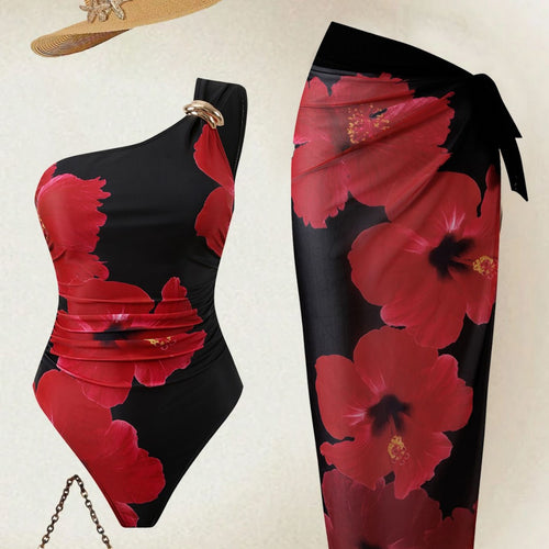 Damen Eleganter Einteiler mit asymmetrischem Schnitt und floralem Design Echo Archiv