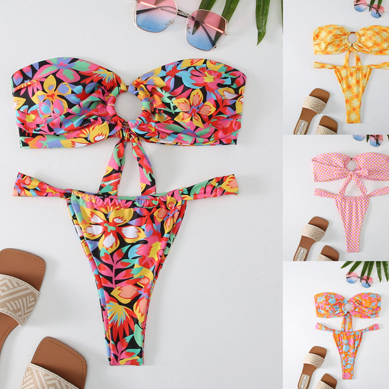 Damen Bandeau Bikini mit kreativem Raffungseffekt und verspieltem Design Echo Archiv