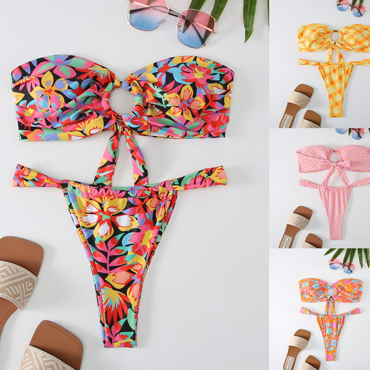 Damen Bandeau Bikini mit kreativem Raffungseffekt und verspieltem Design Echo Archiv