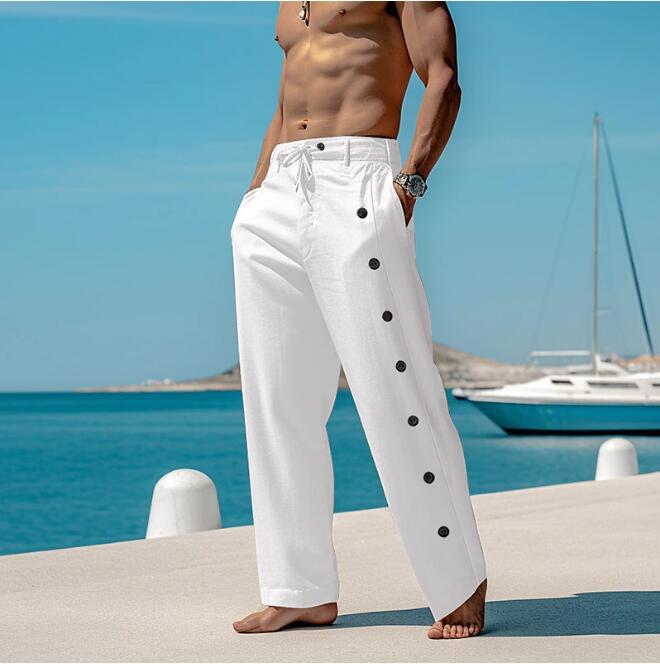 Herren lässige Freizeithose mit Knopfdetails und elastischem Bund Echoarchiv