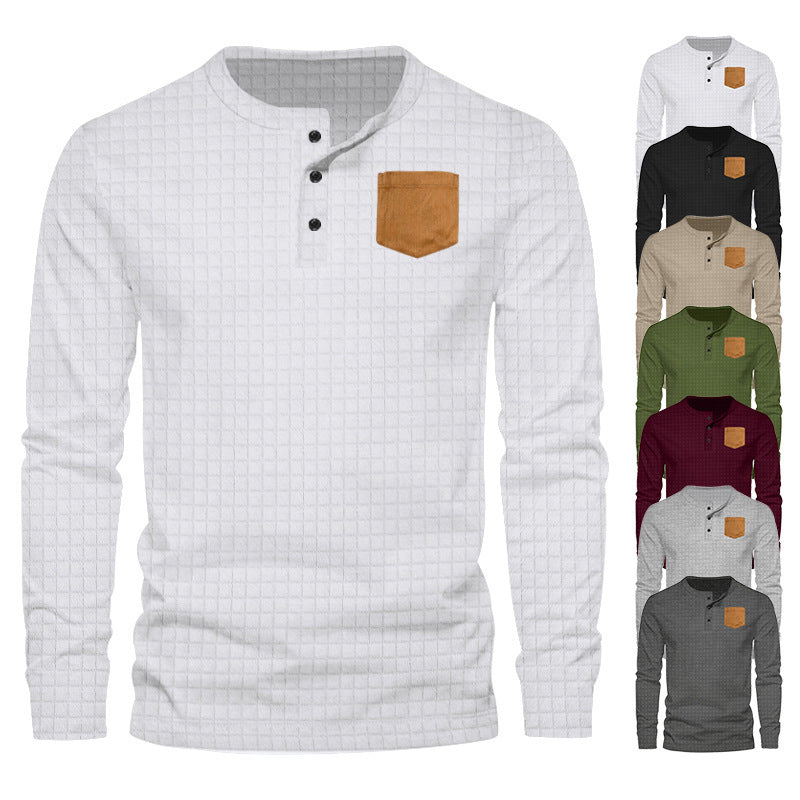 Herren Langarmshirt mit strukturiertem Design und Lederapplikation Echoarchiv