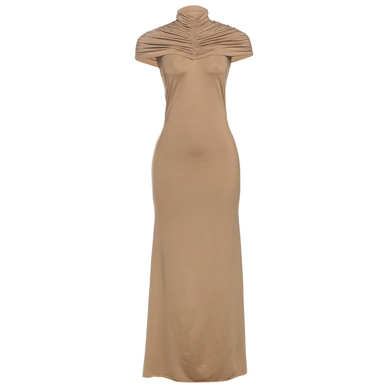 Damen Elegantes Maxikleid mit hochgeschlossenem, drapiertem Kragen Echo Archiv