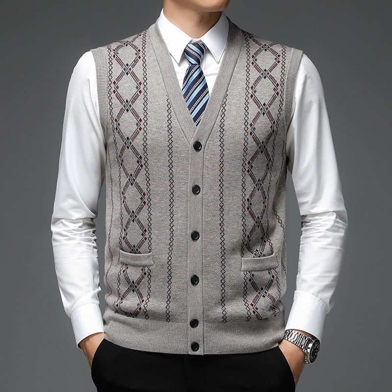 Herren elegante Strickweste mit Rautenmuster und Schalkragen Echoarchiv