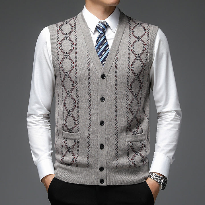 Herren elegante Strickweste mit Rautenmuster und Schalkragen Echoarchiv