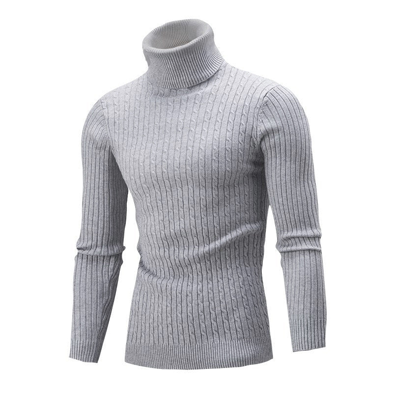 Herren Eleganter Strickpullover mit Stehkragen und feinem Zopfmuster Echoarchiv